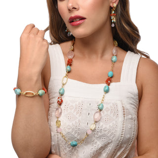 Collana in argento bagnato in oro con corallo e pietre - Sasha