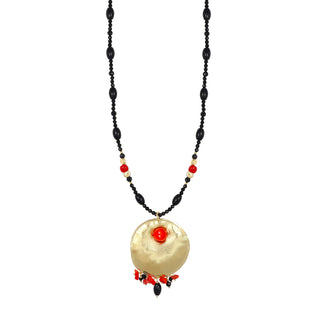 Collana in onice e corallo rosso con pendente artigianale - Calandra