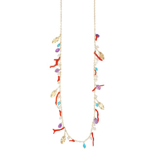 Collana lunga a catena con corallo e pietre - Aylen