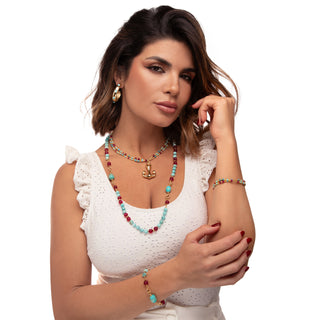 Collana lunga agata e turchese - Tropea indossata