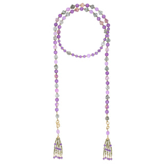 Collana lunga con agate viola, agate verdi e frange - Carlotta