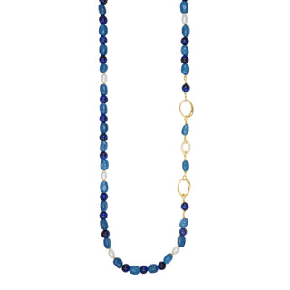 Collana lunga con pietre blu e perle vere - Clori