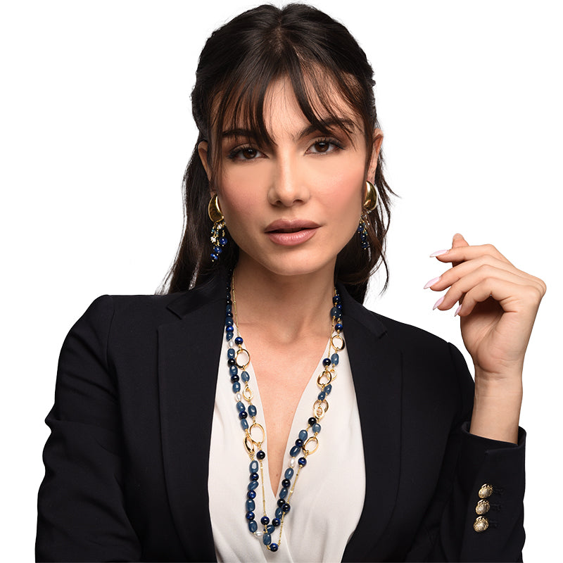 Collana Multifilo Con Pietre Dure Di Turchese, Agata Bianca Opaca E - Foto 2