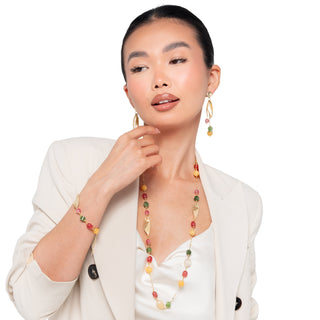 Collana lunga con quarzo lemon, quarzo fragola e agata -  Melia indossata