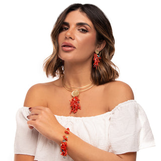 Collana rigida con rami di corallo Coralia - indossata