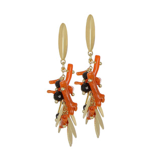 Orecchini Nala con frange in corallo rosso e onice - Nala