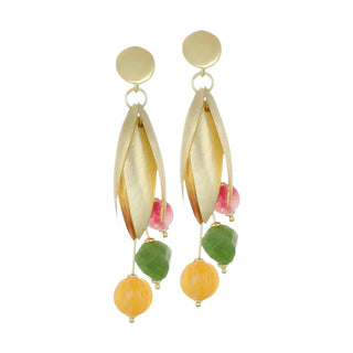 Orecchini a fiore con quarzo fragola e agate colorate - Melia