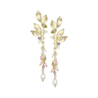 Orecchini con foglie, perle d'acqua dolce e zirconi - Aria
