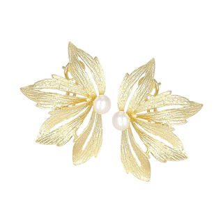 Orecchini con perle d'acqua dolce e fiore in argento dorato - Doria