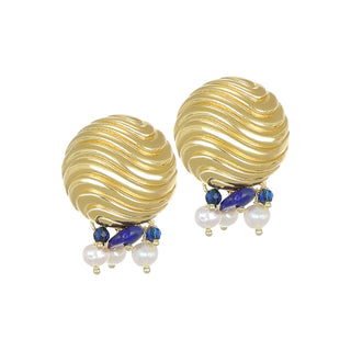 Orecchini con perle e zirconi blu in argento dorato - Zafira