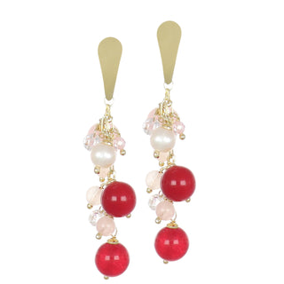 Orecchini con quarzo fragola, perle e zirconi rosa - Essence 24