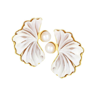 Orecchini in cammeo artigianale con perla d'acqua dolce - Calia