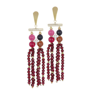 Orecchini pendenti con giada, tormalina multicolor e zirconi granato - Nira
