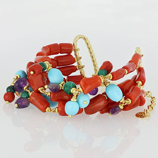 Bracciale multifilo corallo e pietre - Tracy