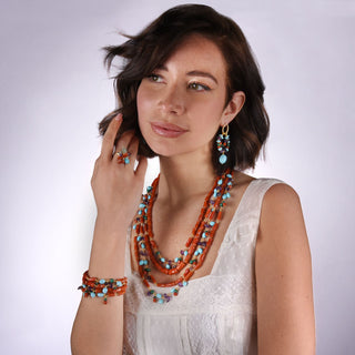 Bracciale multifilo corallo e pietre - Tracy