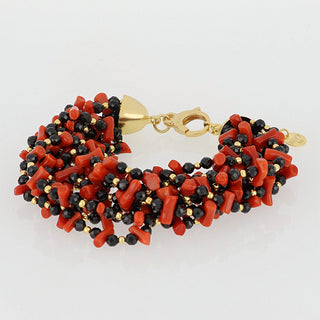 Bracciale multifilo corallo rosso e onice nero - Louise